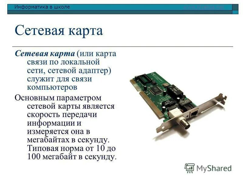 Сетевую карту сетевого кабеля