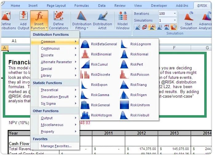 Simulation results. Risk 5. monte carlo simulation excel. analysis risk ui. on target navision.
