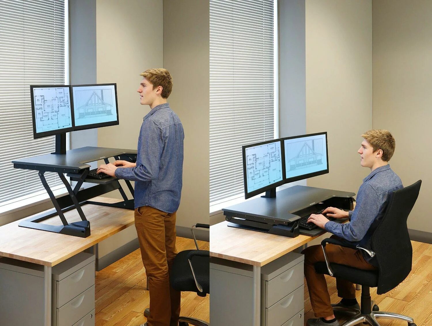 Актуальное место работы. Ergotron workfit-t, sit-stand desktop workstation. стоячее рабочее место. стоячие рабочие места в офисе. компьютер в офисе.