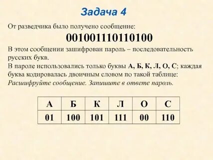 От разведчика было получено сообщение 001001110110100