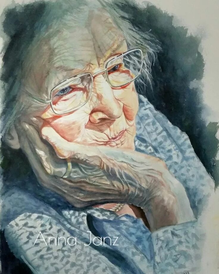 Создаем живописный портрет пожилого человека. Портрет пожилой женщины живопись акварель. Художник Anna Janz. Старушка живопись. Портреты старых людей.
