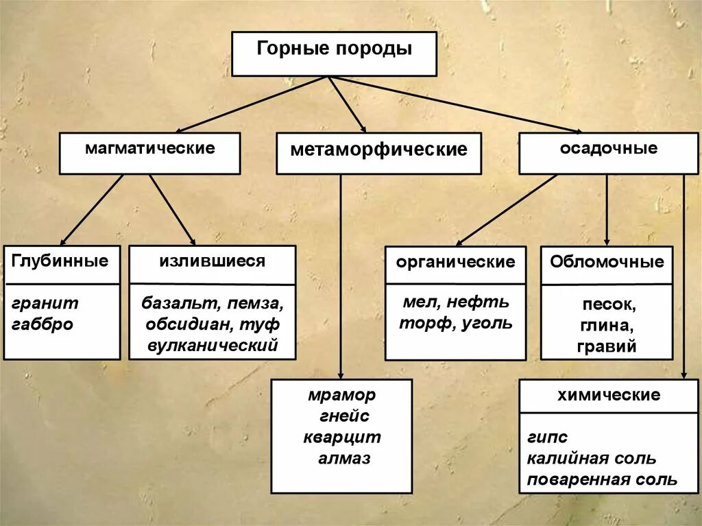 Таблица горных пород 7 класс география. Магматические осадочные и метаморфические горные породы таблица. Горные породы изверженные осадочные метаморфические. Схема магматические осадочные метаморфические горные породы. Классификация горных пород по происхождению таблица 6 класс.