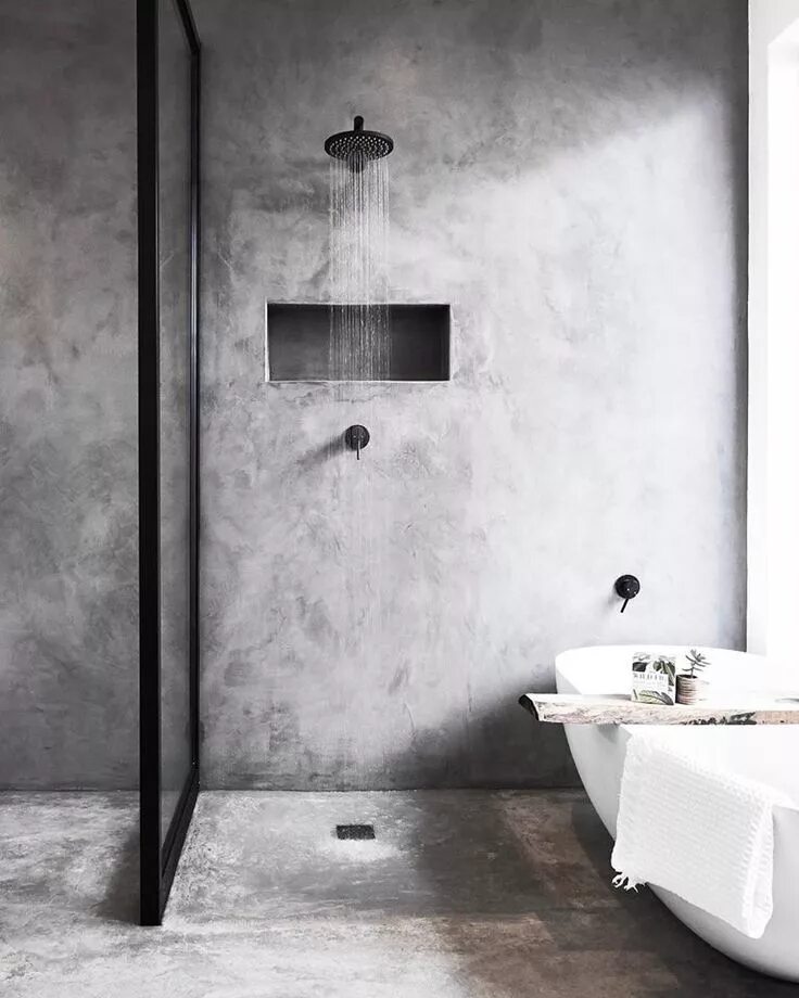 Микроцемент для стен в интерьере BAGNI IN RESINA: FINTO CEMENTO (decoro:Daniela Argenti- foto