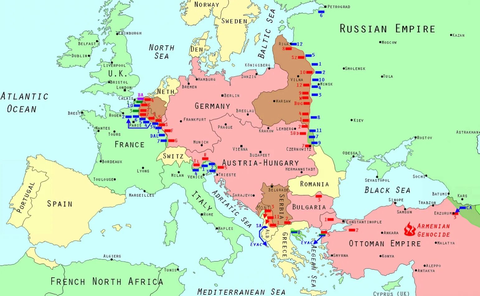 Europe is bordered towards the