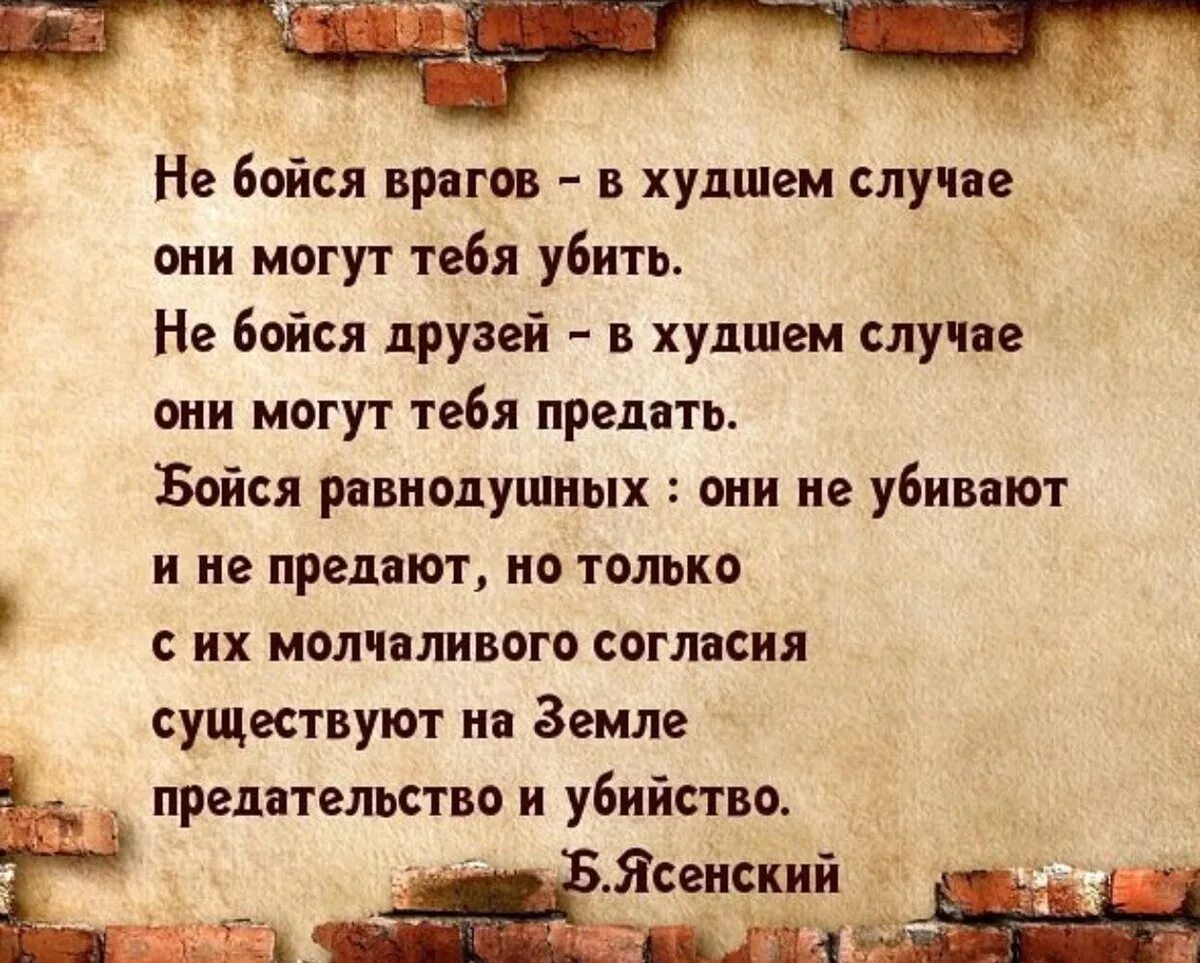 Бойся равнодушных. Бойся безразличия. Самый большой грех равнодушие. Самое страшное преступление это безразличие. Бойтесь людей равнодушных.