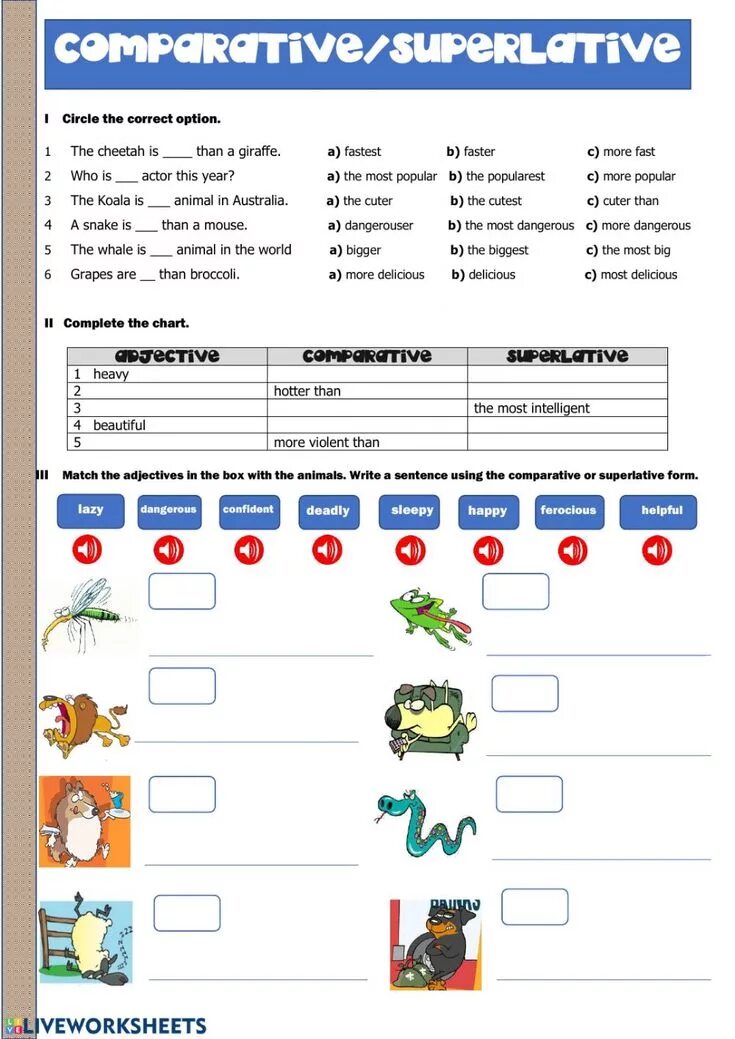 Comparisons упражнения. Superlative adjectives exercises. Comparatives Worksheets pre-Intermediate. Comparative and Superlative adjectives interactive. Adjectives activities