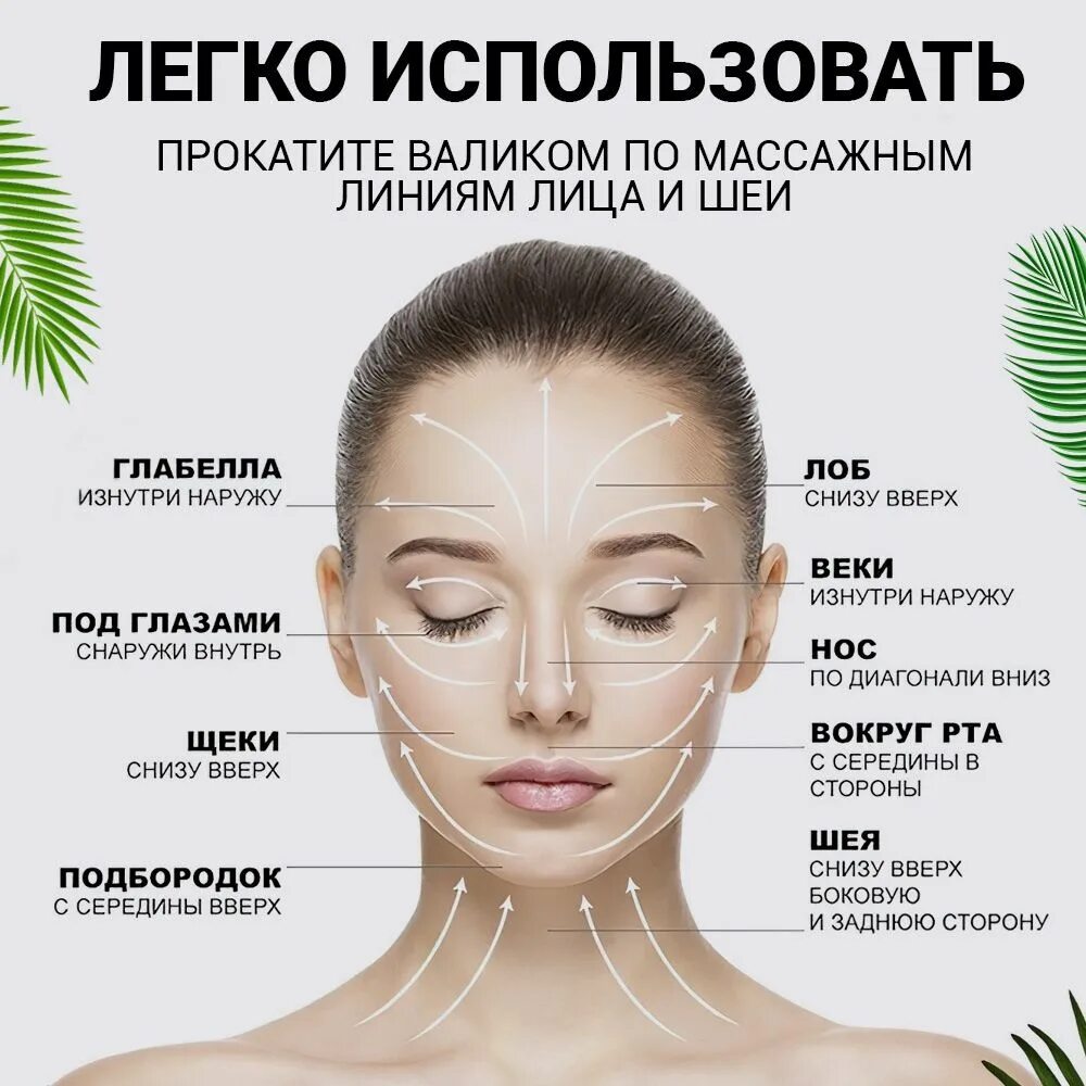 Массажер для лица роликовый/Массажер от морщин/Скребок Гуаша + массажный ролик д