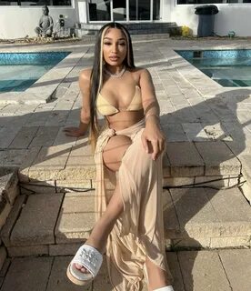 Ella Rodriguez Soaks Up the Miami Sun in Fashion Nova Nude PVC Strap Bikini...