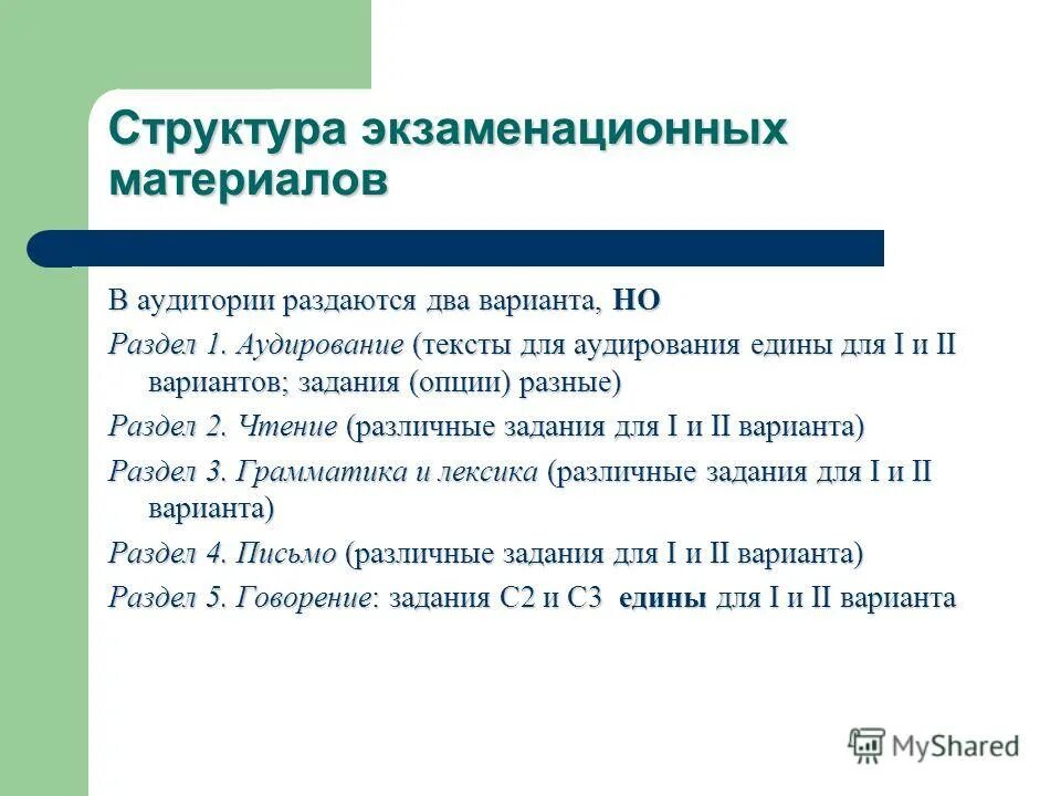 Аудирования изложение. Структура экзаменационного материала. Вариант 2 раздел 1 задания по аудированию. Интегрированные задания по аудированию и чтению.