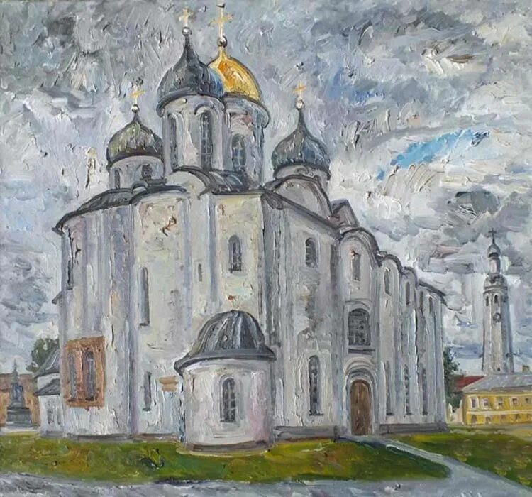 Рисунок новгорода. Софийский собор Великий Новгород картина. Софийский собор иллюстрация Великий Новгород. Живопись Кончаловского соборы Великий Новгород. Федор Помелов художник картины.