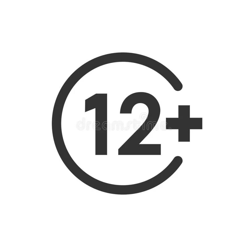 12 значок. Ограничение 12+. Лист календаря. Цифра 12 в круге. Пиктограмма 12.