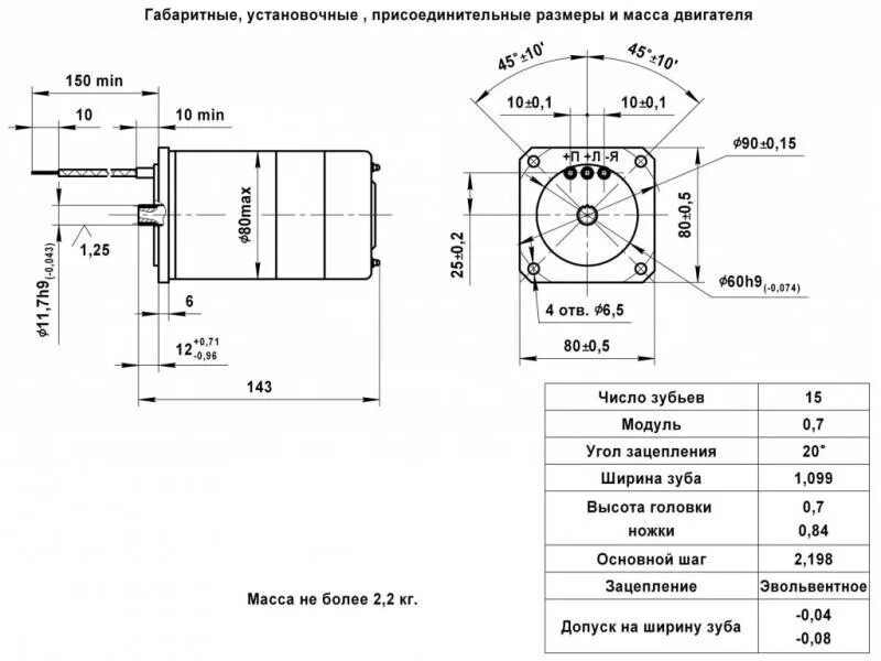 Установочные размеры двигателя