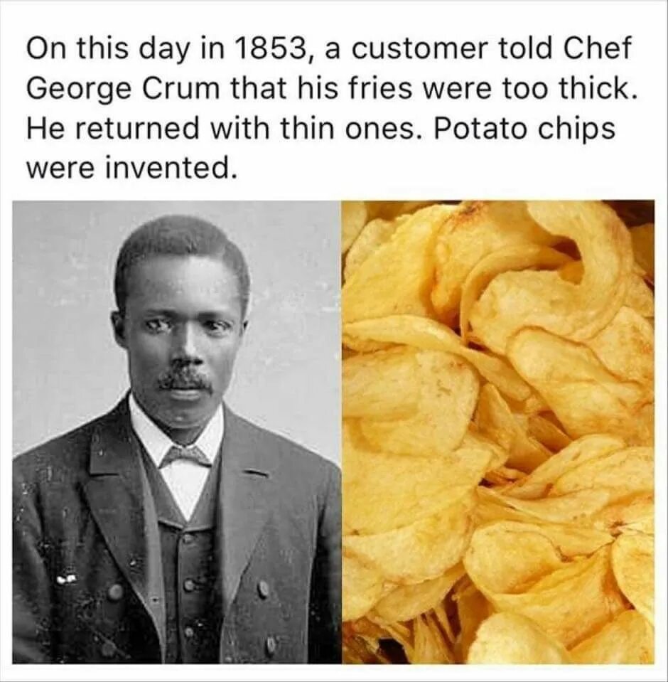 В каком году придумали чипсы. История создания чипсов. George Crum Potato Chips. Кто придумал чипсы. Создатель чипсов фото.