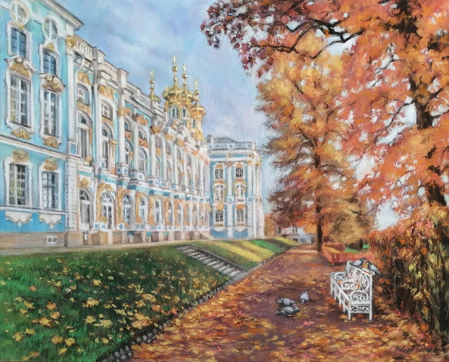 екатерининский дворец в царском селе на картинах художников. екатерининский дворец в царском селе рисунок. павел еськов художник зимний петербург. екатерининский дворец картины. екатерининский дворец картина.