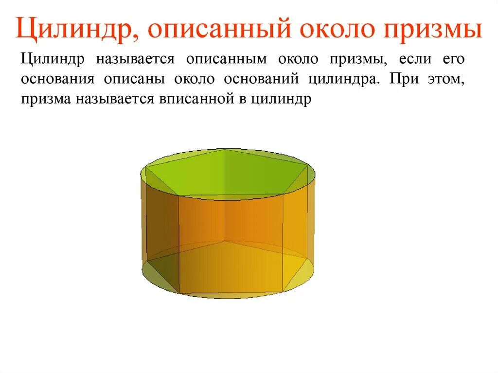 Призму можно вписать в. Призма описанная около цилиндра. Призма описана вокруг цилиндра. Описанный цилиндр. Цилиндр- цилиндр цилиндр-Призма.