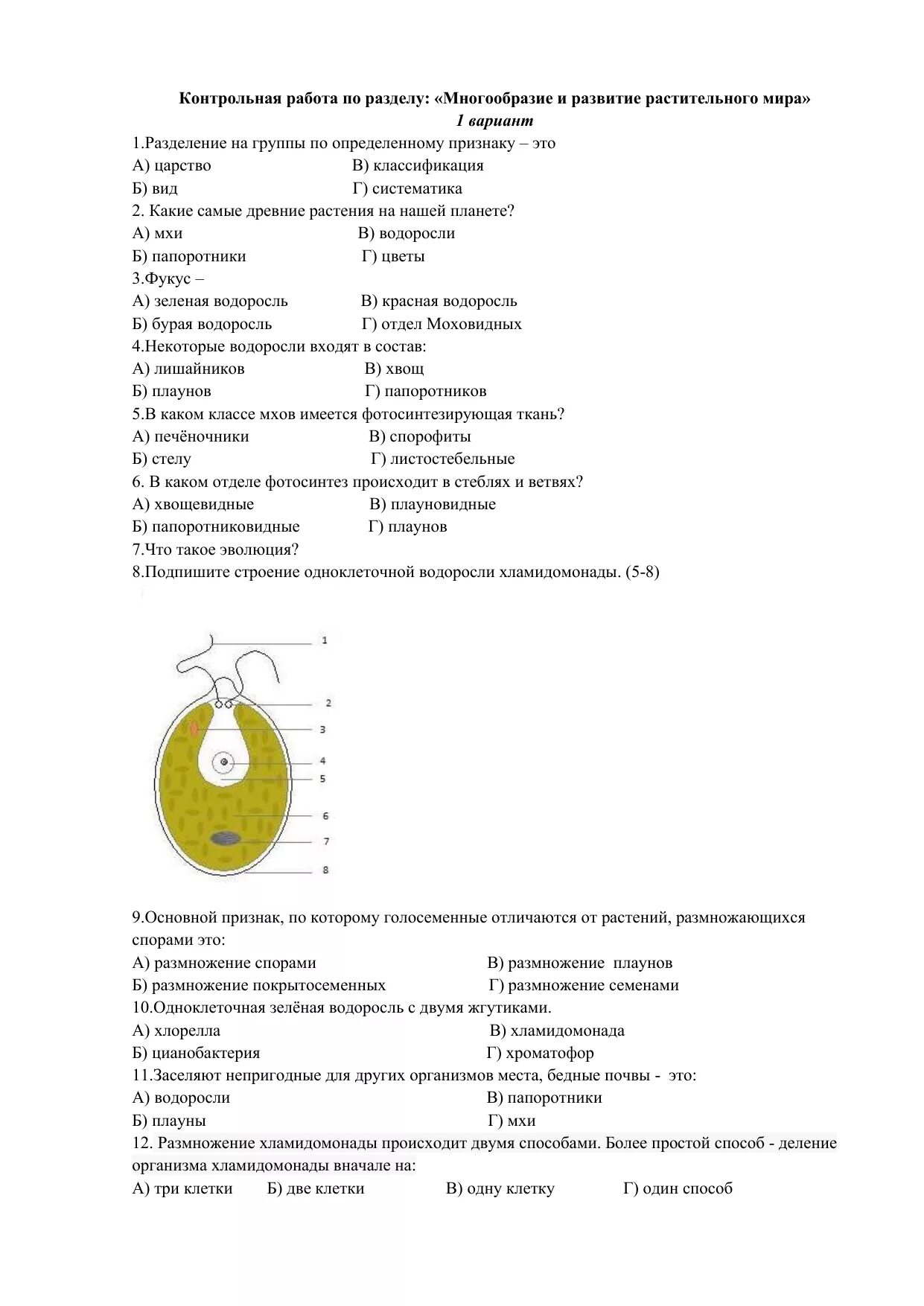 Контрольная водоросли