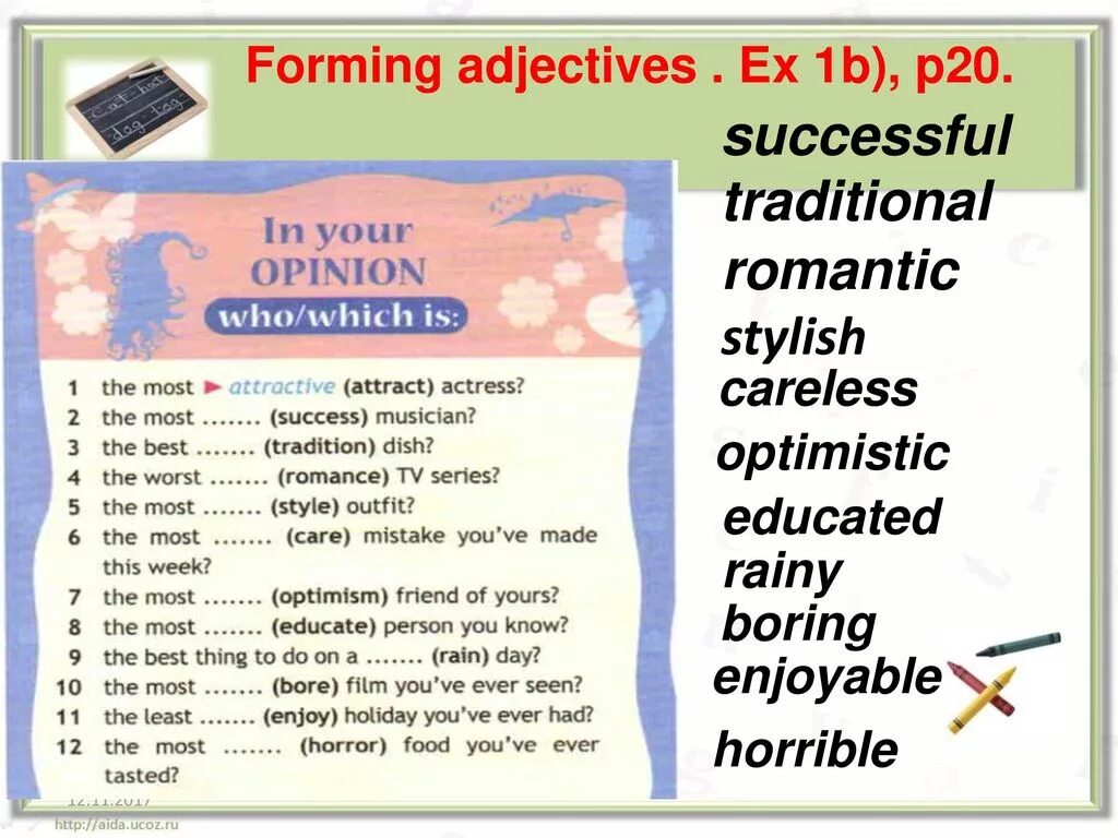 What s your opinion. Forming adjectives. Word formation adjectives. Success adjective form. Enjoy forming adjectives.