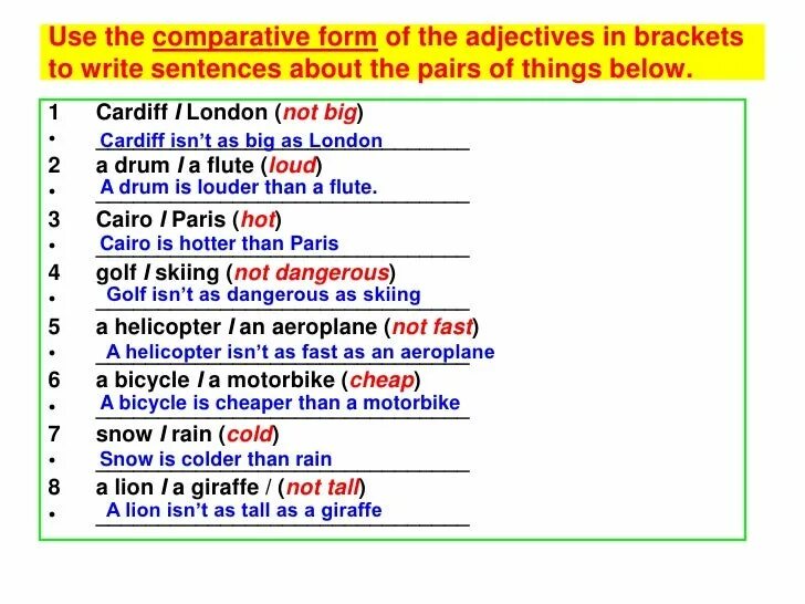 Complete the sentences with the comparative form. Comparative and Superlative adjectives sentences. Sentences with Comparative adjectives. Comparative and Superlative sentences. Superlative sentences.