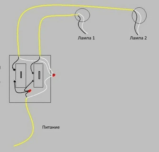 Схема подключения 2 ламп на двойной выключатель. Подсоединение двойного выключателя к 2 лампочкам схема. Как подключить 2х клавишный выключатель. Схема подключения 2х клавишного выключателя. Соедини подключись