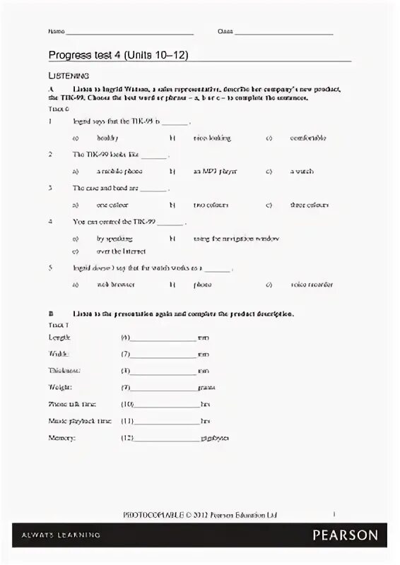 Intermediate progress test 1. Пре интермедиа progress test 4. unit 3 test. photocopiable tests по английскому. unit 3 progress test a ответы.