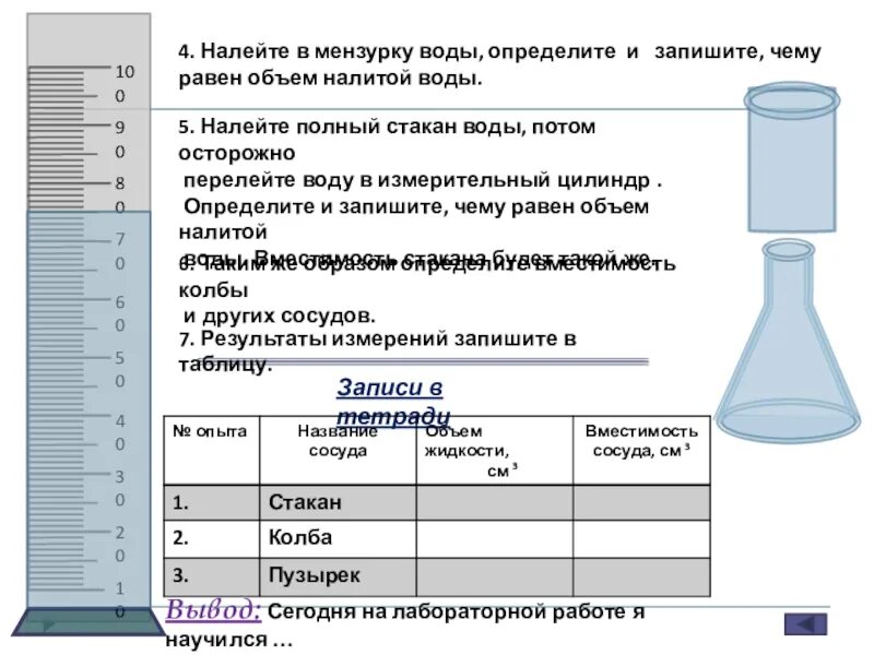 Объем жидкости в мерном цилиндре. Объем жидкости в мерном цилиндре