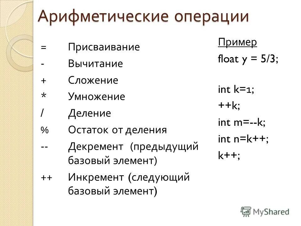 Арифметические операции в си. Инкремент и декремент c++. Приоритет арифметических операций. Инкремент в Паскале. Основные арифметические операции