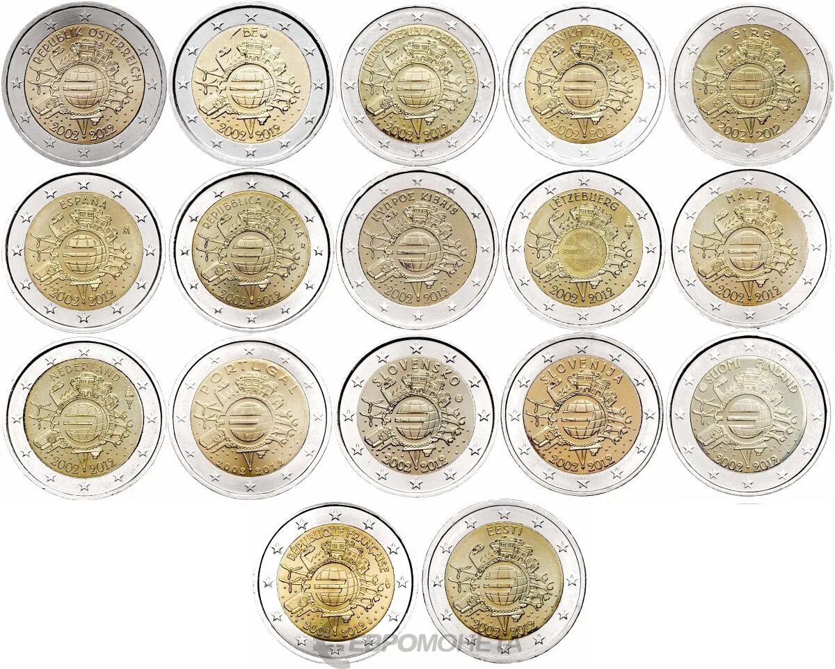 Сколько стоят монеты евро. 2 Евро 2012. 2 Евро 2012 10 лет наличному обращению евро. Евро монеты номинал 2001. 2 Евро монеты Эстонии 2023.