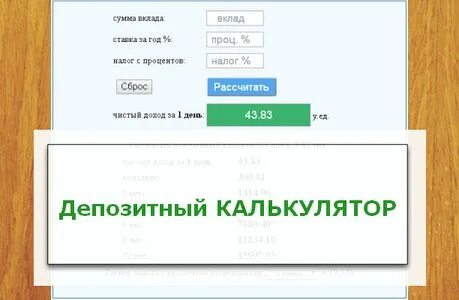 Расчет банковского вклада калькулятор