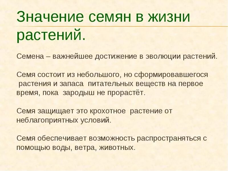 Каково значение семенных растений в природе