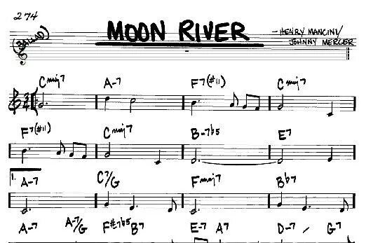 Нот мун. Джазовый стандарт Moon River. Moon River lead Sheet. Moon River real book. Мун Ривер Ноты для фортепиано.