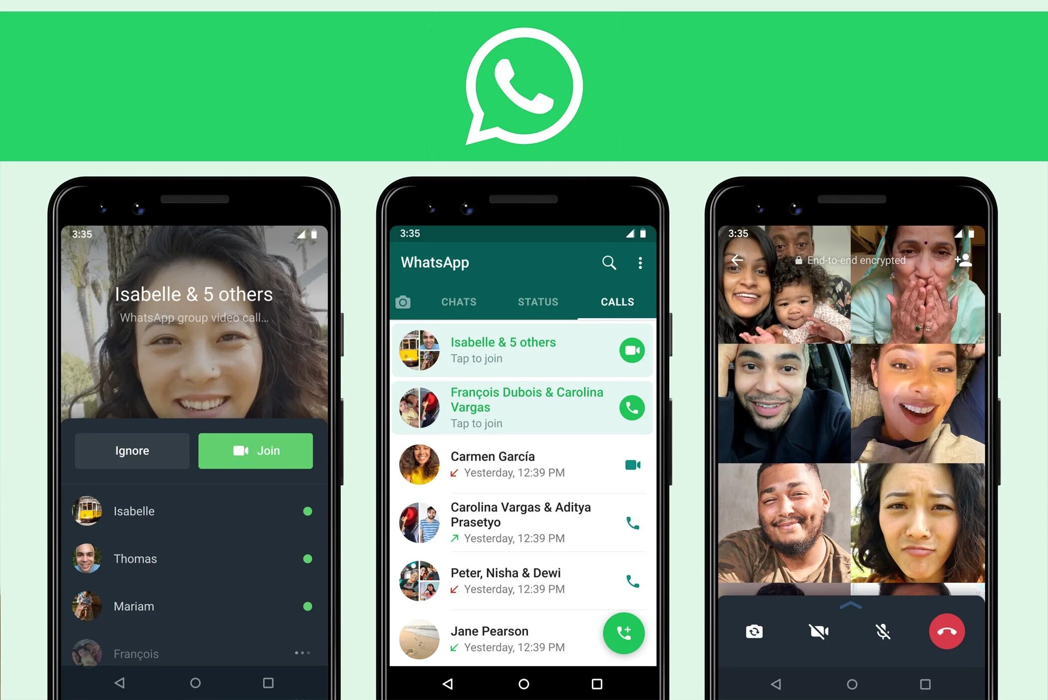 Calling features. Групповой видеозвонок в WHATSAPP. Групповые звонки в WHATSAPP. Групповой звонок в ватсапе. Групповой разговор в WHATSAPP.