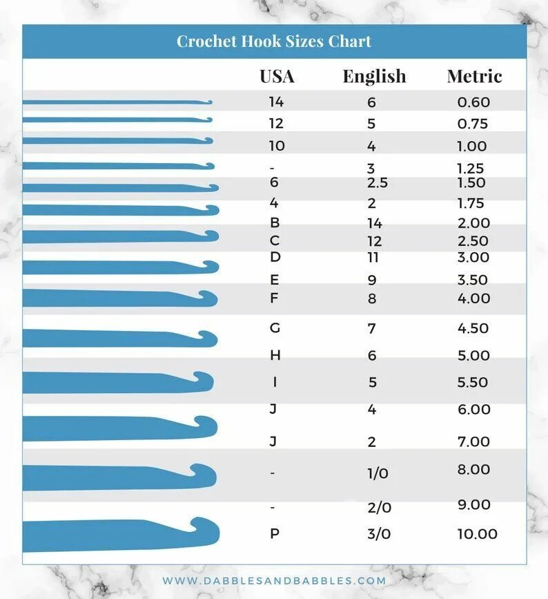 Hook size. Size of crochet hook.