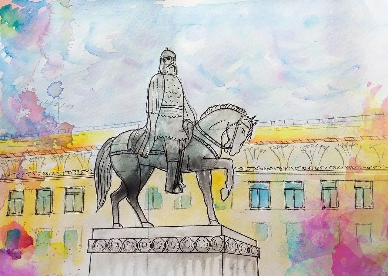 Памятник рисунок. Памятник Юрию Долгорукому в Москве рисунок. Памятник культуры рисунок Юрий Долгорукий. Памятник Юрий Долгорукий акварель. Москва рису Юрий Долгорукий.