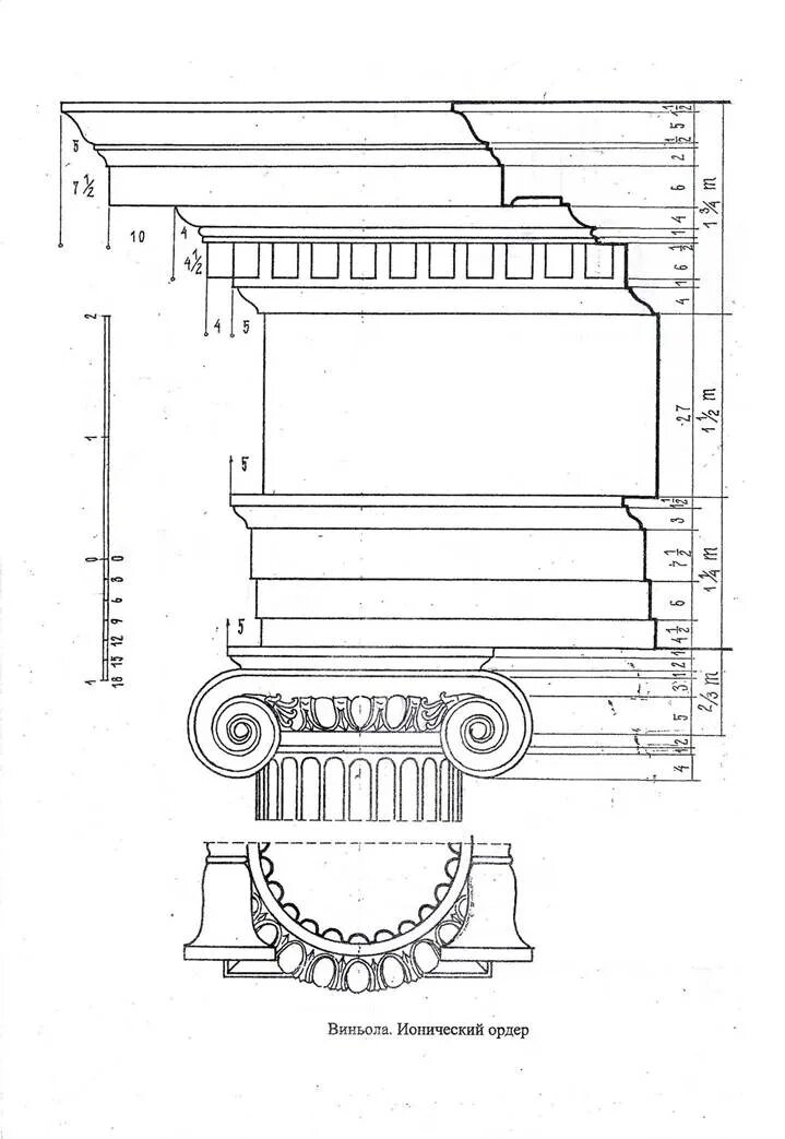 Построение ордеров. План капители Ионического ордера. Капитель Ионического ордера построение. Римский Римско-ионический ордер. Ионический ордер по Палладио.