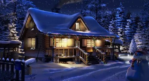 Живые обои Winter cabin in the forest  скачать на рабочий стол.