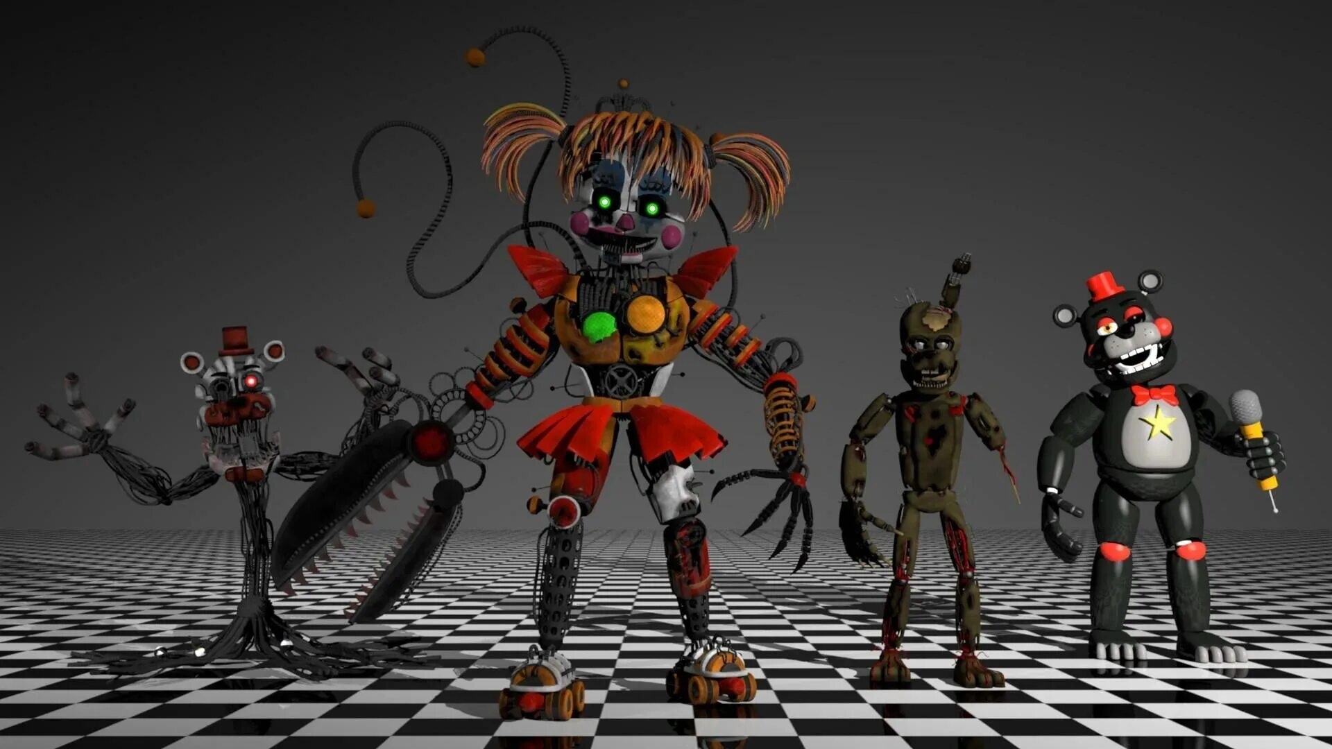 Покажи как сделаны аниматроники. Fnaf 6 аниматроники. фнаф 6 персонажи. аниматроники из фнаф 6. герои фредди аниматроники.