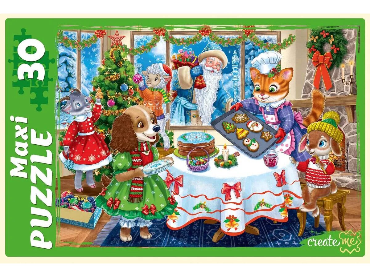 Пазл 30 элементов. Пазл новогодний. пазлы 30 элементов. maxi puzzle 20 дед мороз. стучалка «новогодние угощения».