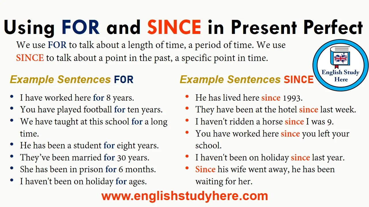 Since com. Since for present perfect. Present perfect since for правило. For since правило. Грамматика for since.