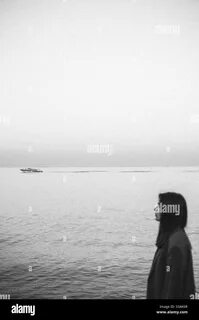 RFS3AK0R–Girl. waiting , Sea, nostalgic , blackwhite , poetic , romantic. ...