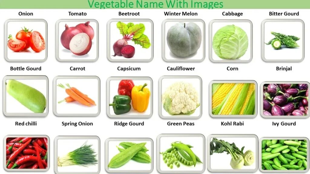 Vegetables list