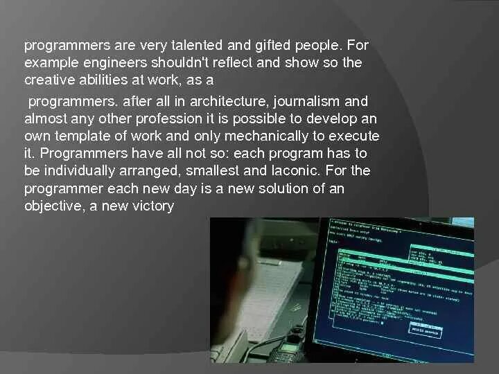 The programme is about. The programme is about