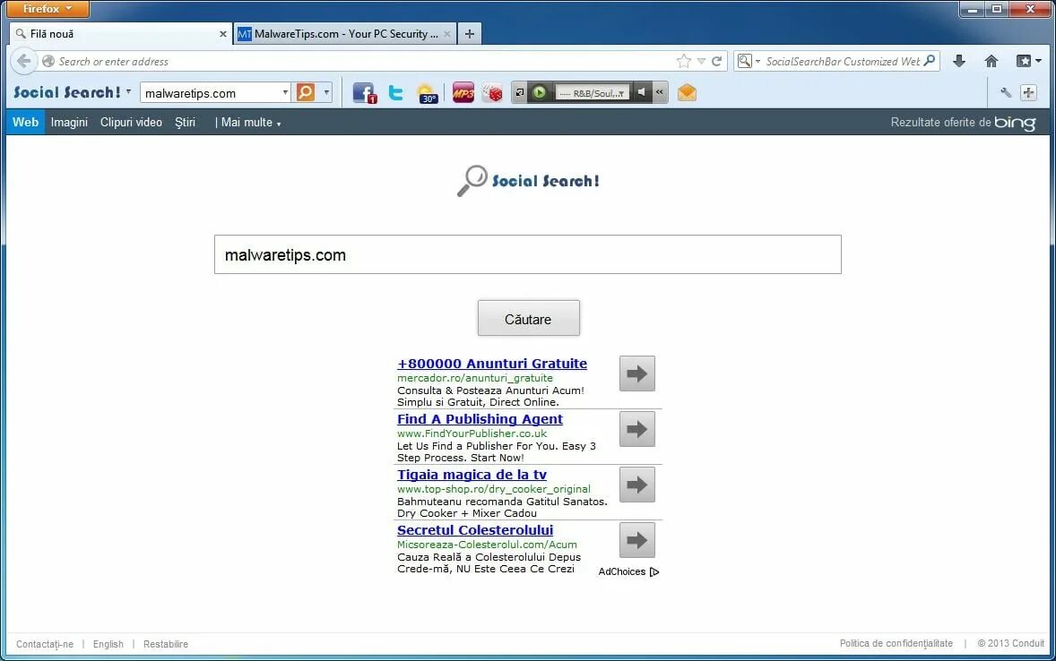 Search or enter url. Social search. toolbar web. enter search or web address. bscope.adware.conduit.