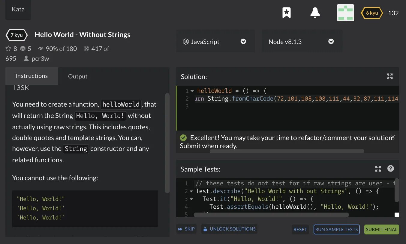 String hello world. Кодварс. remove first and last character. remove first and last character js. hello sql world codewars.