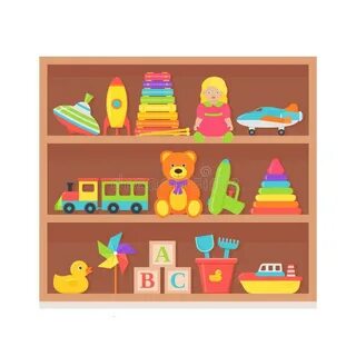 В магазине на полках игрушки стоят