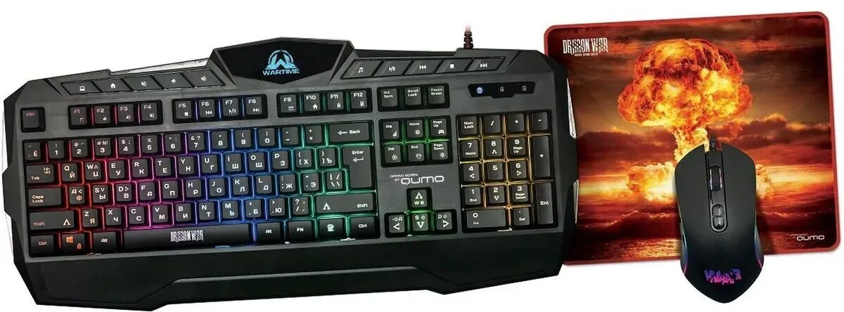 Игровой комплект клавиатура мышь. Qumo wartime k51. игровая клавиатура qumo wartime. набор qumo wartime k51/m67. клавиатура+мышь+ковер qumo wartime.