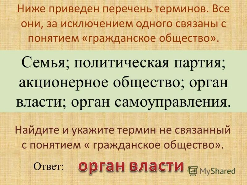 Ничего за исключением. Перечень терминов. Гражданское общество термин не связанный с понятием. Ниже приведен перечень терминов политической партии. Убеждение Свободный индивид власть Церковь.