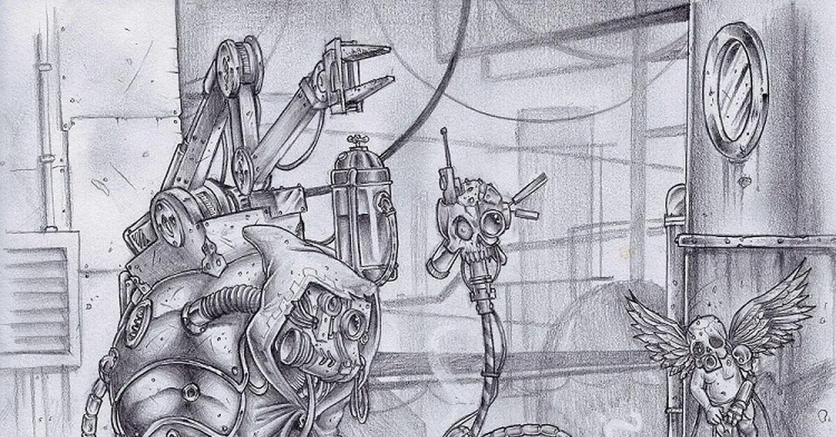 Сервитор это. Сервиторы вархаммер 40000. warhammer 40k сервиторы. сервитор warhammer 40k. техножрец warhammer 40000 арт.