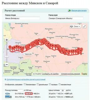 Расстояние между минск