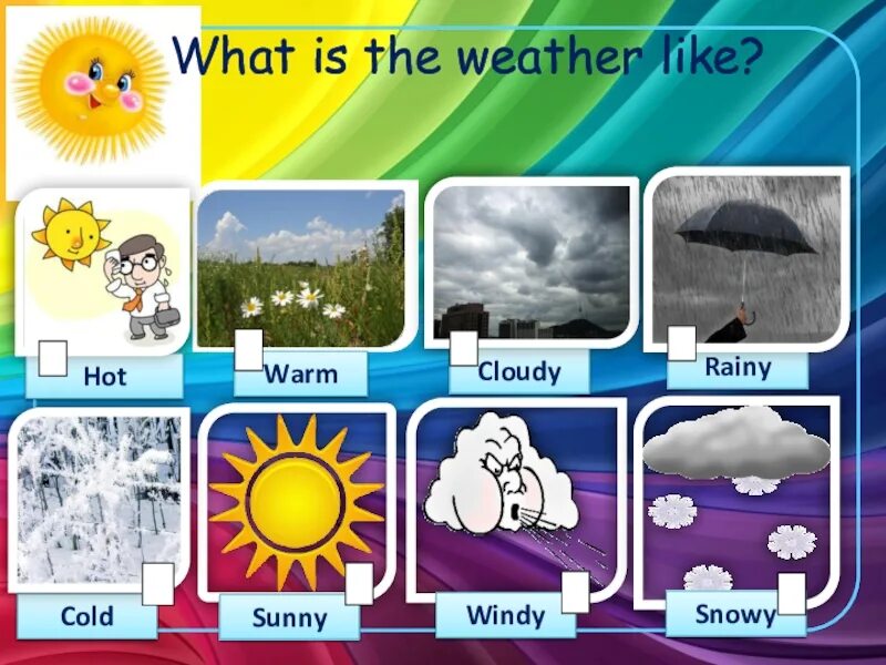 Урок погода 4 класс. Weather. What s the weather like. What is the weather like today. The weather с картинками изображение.