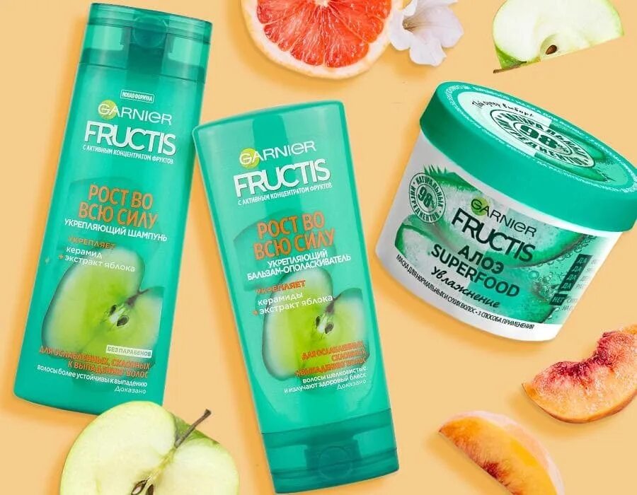 Маски garnier fructis. Гарньер продукция Фруктис. Шампунь гарньер Фруктис яблоко. Fructis вся линейка Garnier. Garnier Fructis шампунь яблочный.